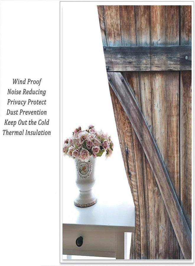 LOMADIA Rustic Country Kitchen Curtains, Retro Farmhouse Vintage Barn Door Wooden Board Pattern 2 Panels Window Rod Pocket DecorateCurtain for Bedroom Living Room Drapes 42x45in - Image 5
